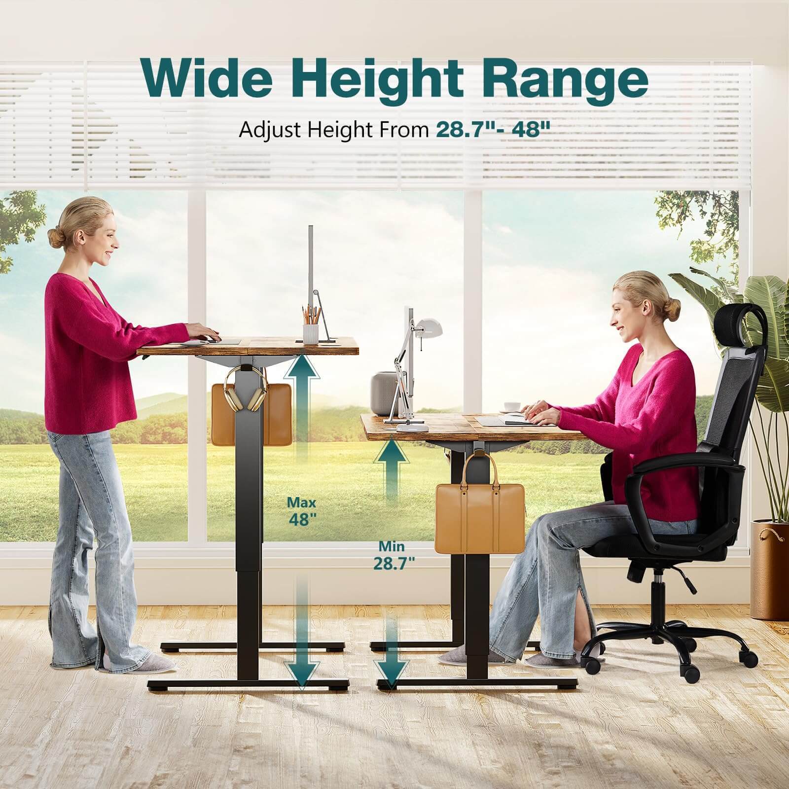 Electric Height Adjustable Standing Desk,Sit To Stand Ergonomic Computer Desk,Brown,63'' X 24" Brown Wood