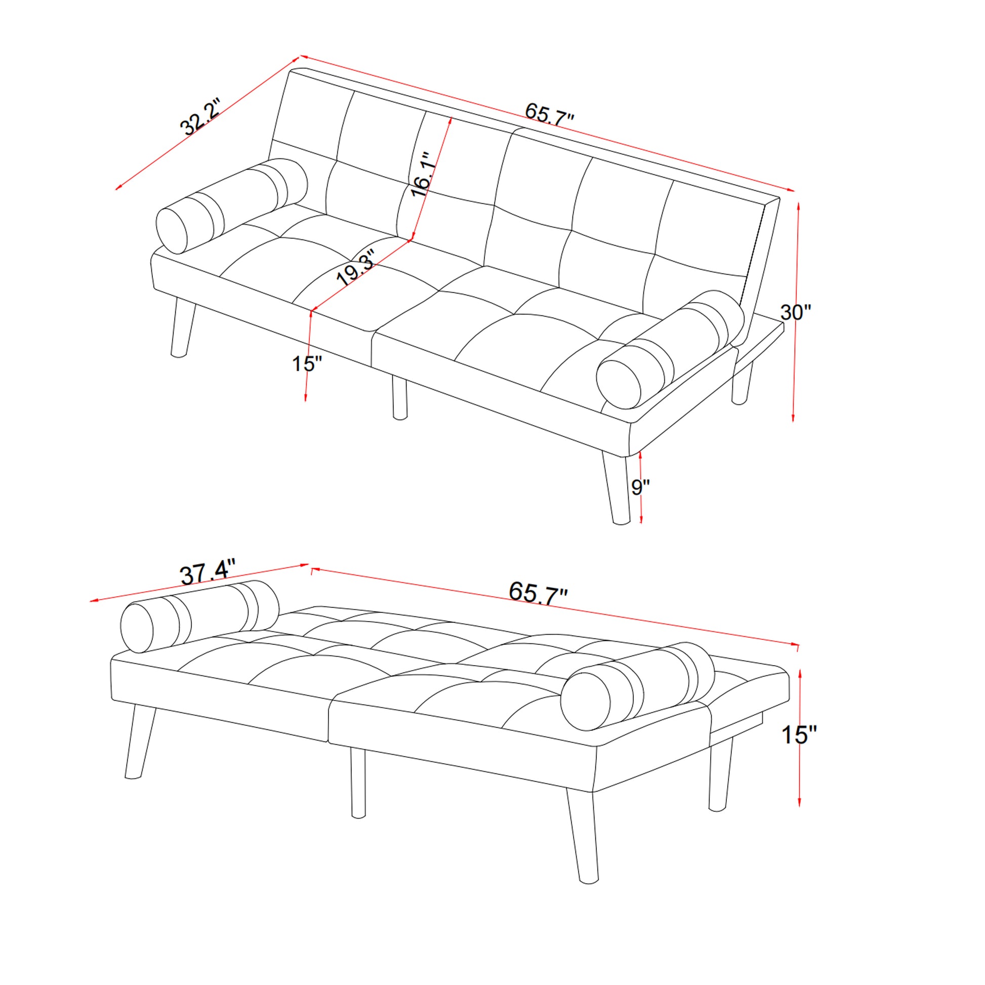 Convertible Sofa Bed Futon With Solid Wood Legs Linen Fabric Blue Blue Fabric