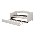 Upholstered Twin Size Daybed With Trundle, Beige Box Spring Not Required Beige Wood Upholstered