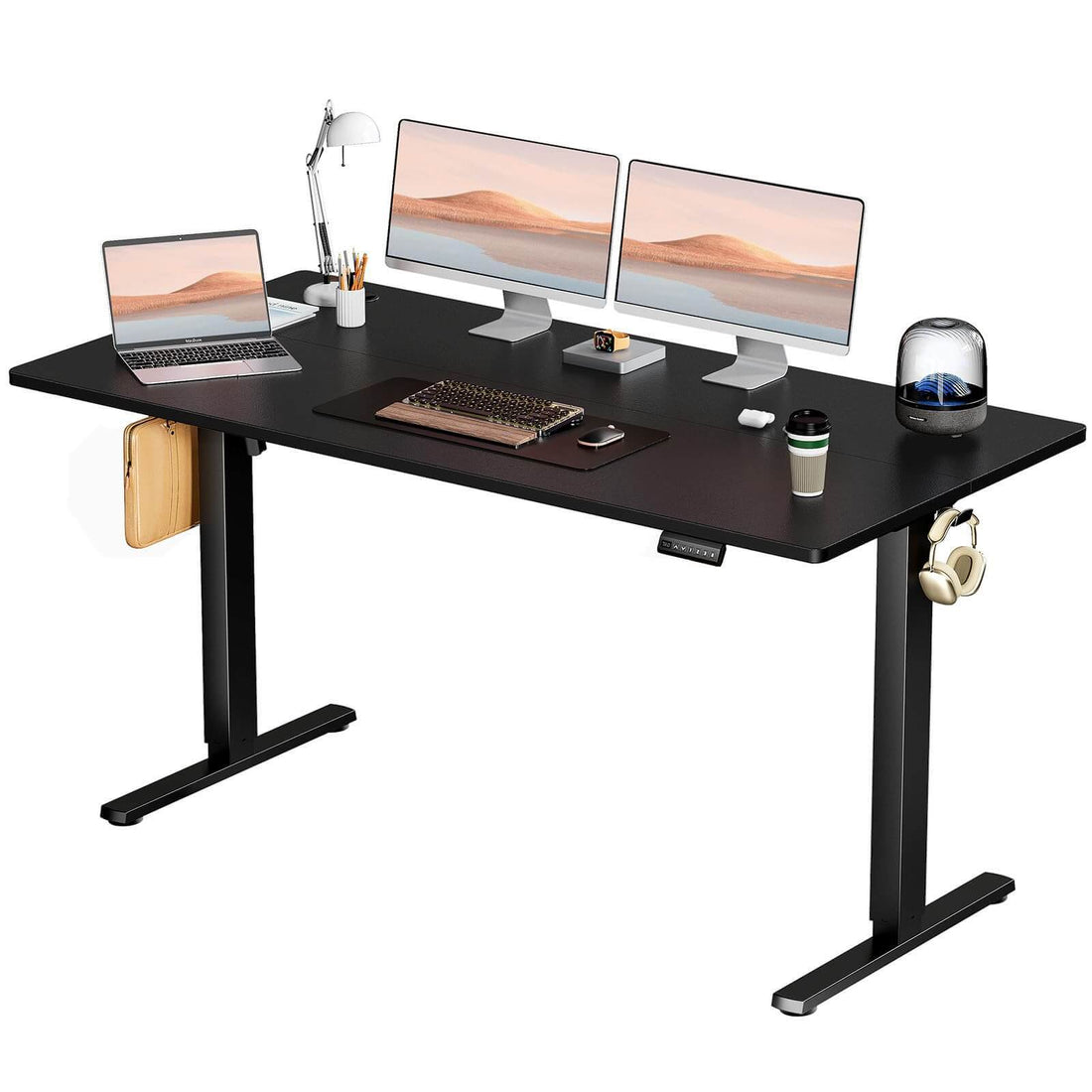 Electric Height Adjustable Standing Desk,Sit To Stand Ergonomic Computer Desk,Black,63'' X 24" Black Wood