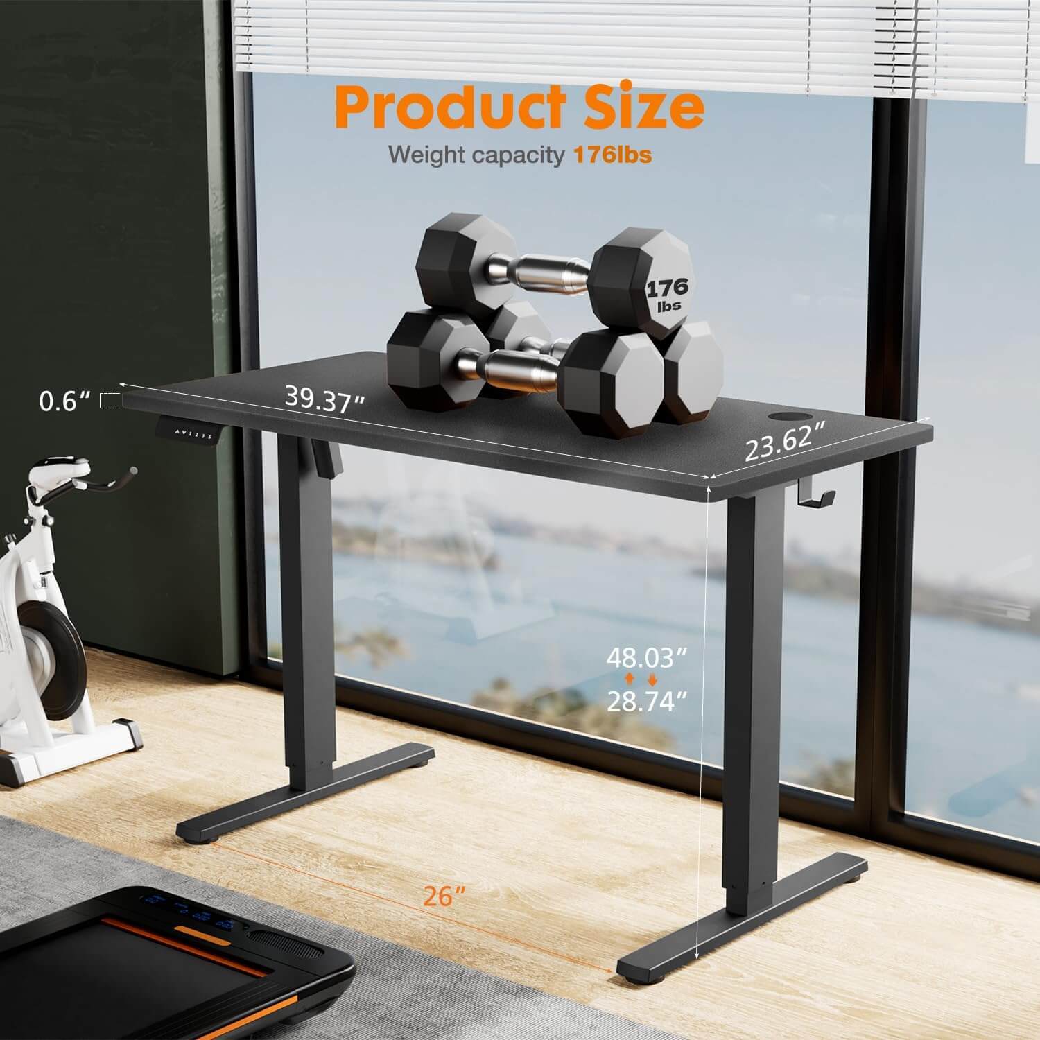 Electric Height Adjustable Standing Desk,Sit To Stand Ergonomic Computer Desk,Black,40'' X 24" Black Wood