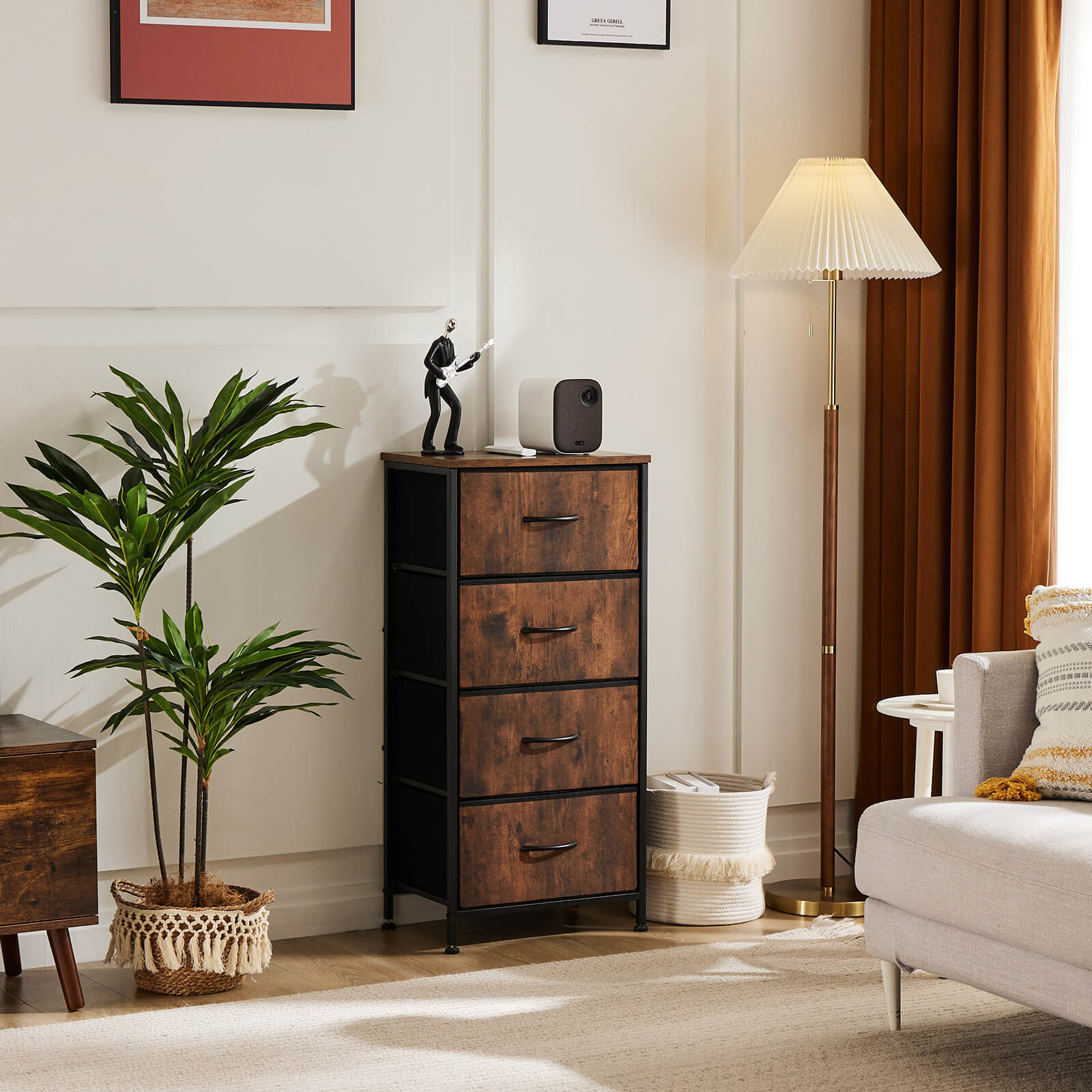 Drawers Dresser Chest Of Drawers,Metal Frame And Wood Top,4Bc,Brown Brown Wood