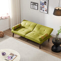 Convertible Sofa Bed Futon With Solid Wood Legs Linen Fabric Musterd Green Light Green Fabric