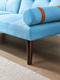 Convertible Sofa Bed Futon With Solid Wood Legs Linen Fabric Blue Blue Fabric