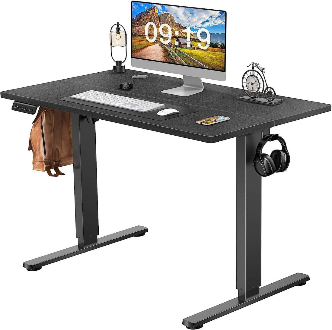 Electric Height Adjustable Standing Desk,Sit To Stand Ergonomic Computer Desk,Black,40'' X 24" Black Wood