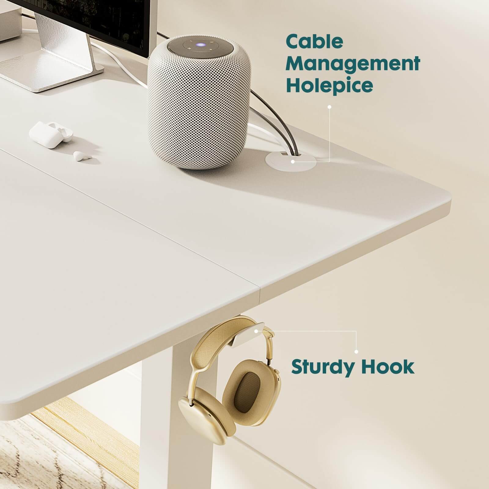Electric Height Adjustable Standing Desk,Sit To Stand Ergonomic Computer Desk,White,63'' X 24" White Wood