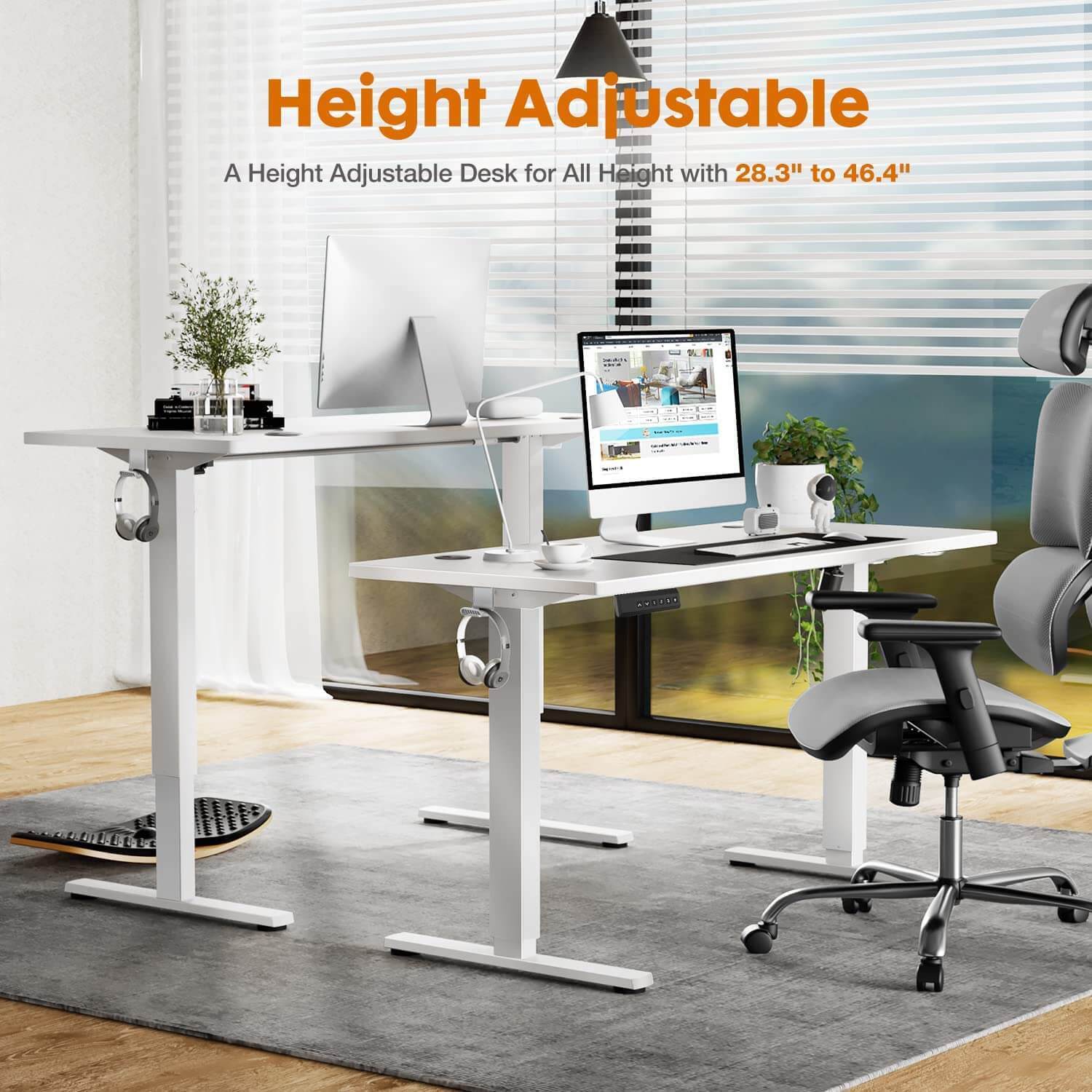 Electric Height Adjustable Standing Desk,Sit To Stand Ergonomic Computer Desk,White,55'' X 24" White Wood