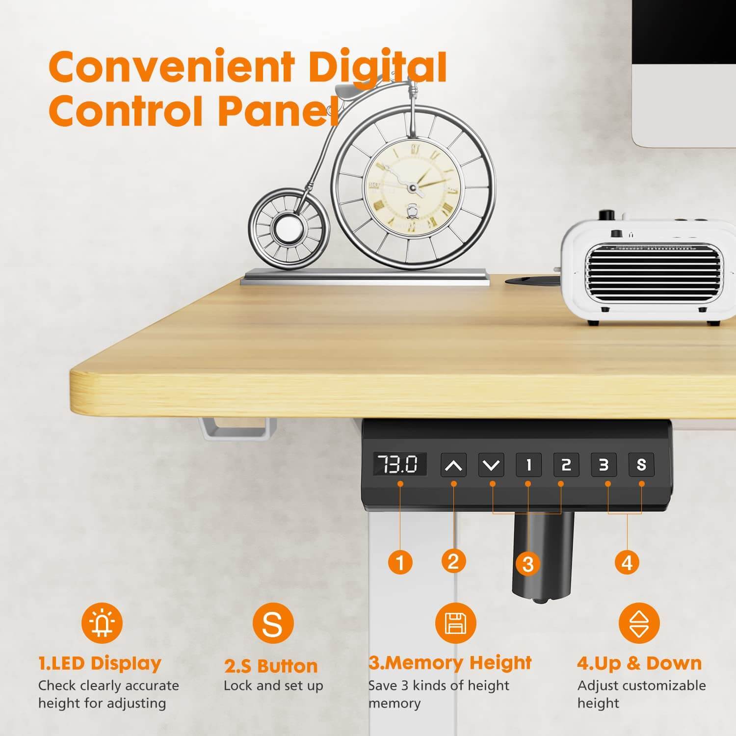 Electric Height Adjustable Standing Desk,Sit To Stand Ergonomic Computer Desk,Yellow,48'' X 24" Black Wood