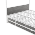 Queen Size Metal Canopy Platform Bed With Twin Size Trundle And 3 Storage Drawers, White Box Spring Not Required Queen White Metal Bedroom Canopy Mdf Metal