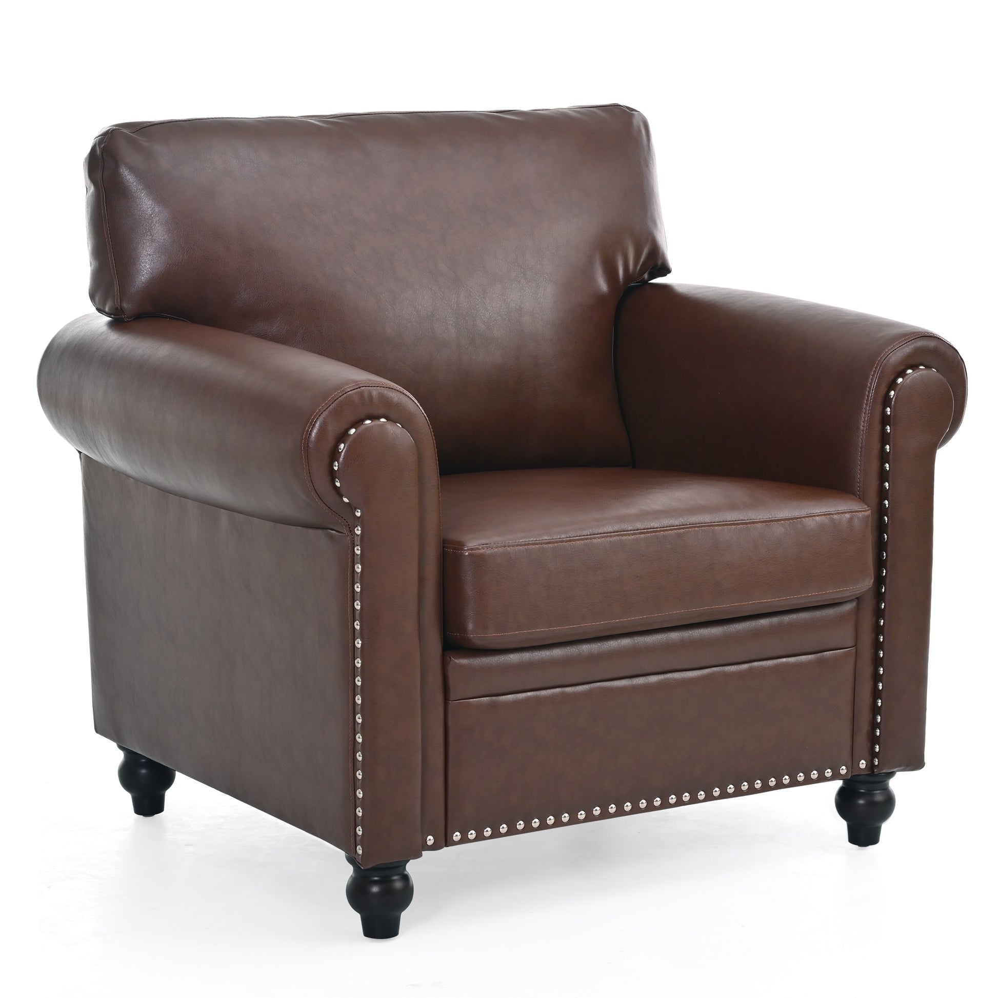 1 Seater Sofa. Brown Pu Foam Fabric