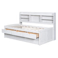 Twin Size Wooden Captain Bed With Built In Bookshelves,Three Storage Drawers And Trundle, White Wash Box Spring Not Required Twin White Washed Wood Pine