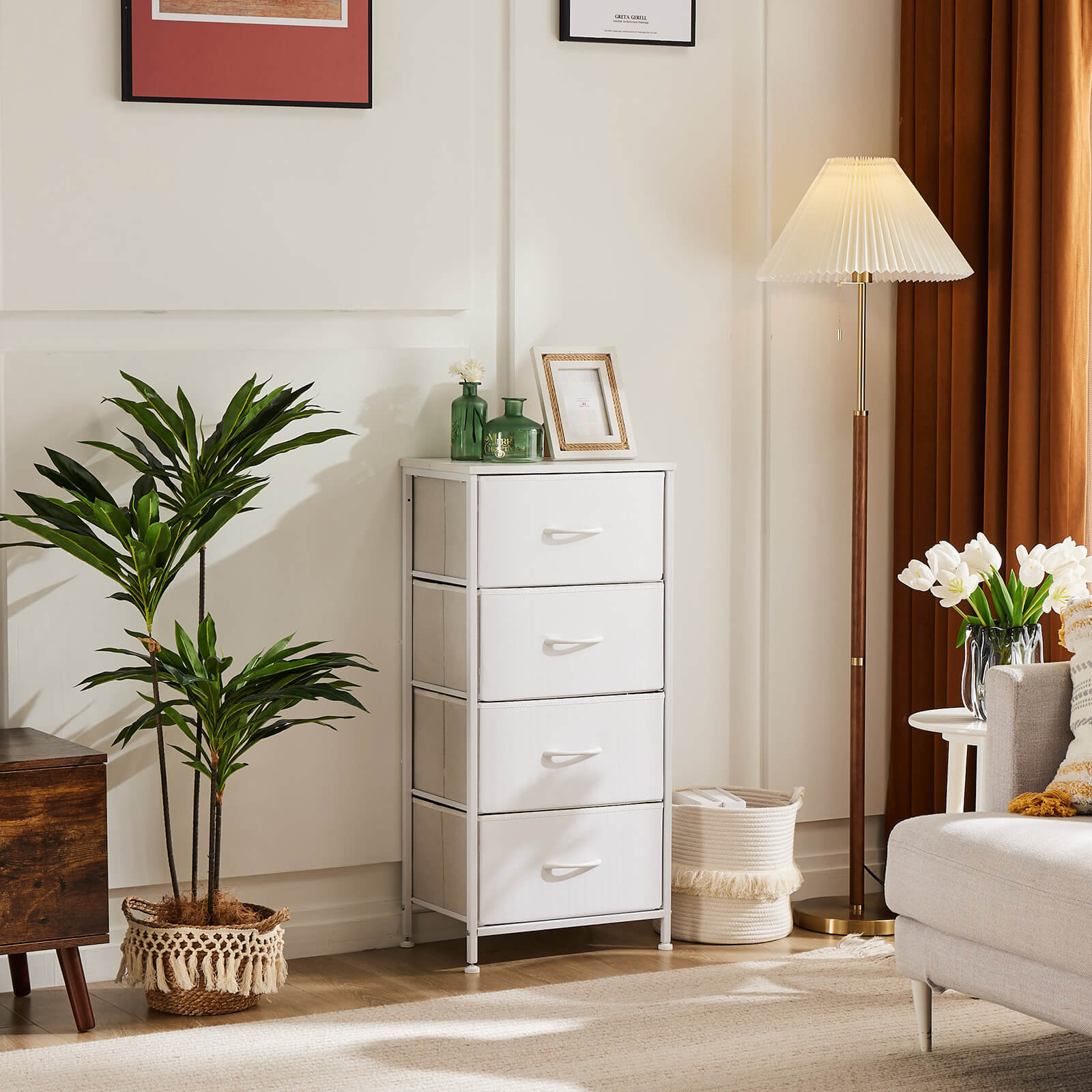 Drawers Dresser Chest Of Drawers,Metal Frame And Wood Top,4Bc White Wood