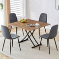 Modern Minimalist Multifunctional Lifting Table, 0.8 Inch Wood Grain Craft Sticker Desktop, Black Metal Legs. 4 Faux Leather Upholstered Dining Chairs With Black Metal Legs. Lt 10055 B0501 Natural Wood Wash Metal