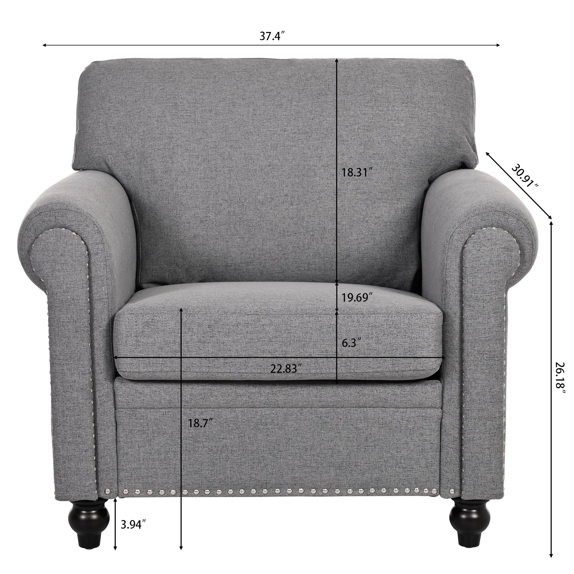 1 Seater Sofa. Grey Foam Fabric