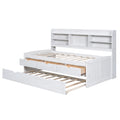 Twin Size Wooden Captain Bed With Built In Bookshelves,Three Storage Drawers And Trundle, White Wash Box Spring Not Required Twin White Washed Wood Pine