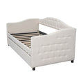 Upholstered Twin Size Daybed With Trundle, Beige Box Spring Not Required Beige Wood Upholstered