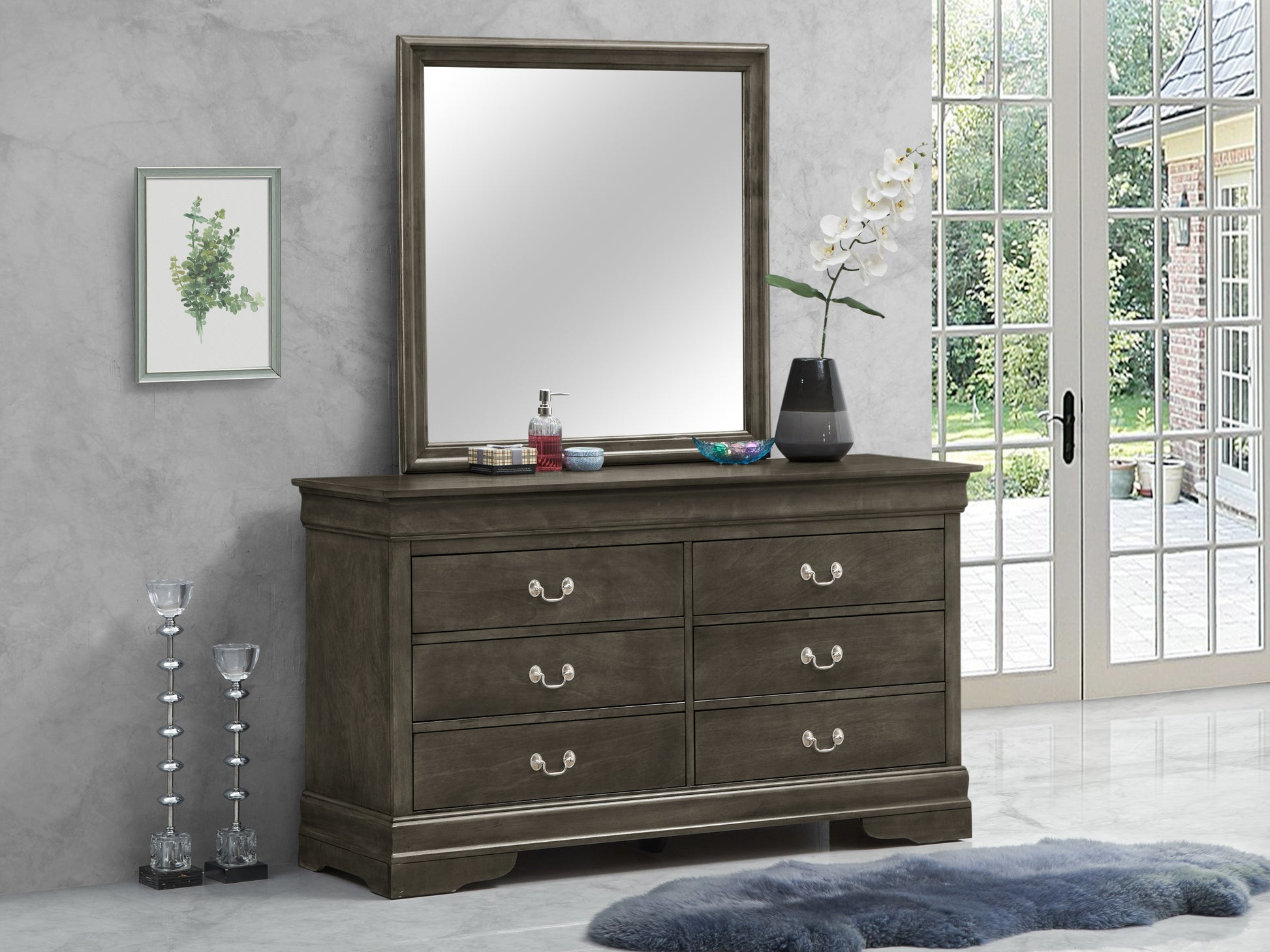 Louisphillipe G02105 D Dressergray Gray 5 Drawers & Above Partice Board Mdf Pine Wood