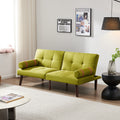 Convertible Sofa Bed Futon With Solid Wood Legs Linen Fabric Musterd Green Light Green Fabric