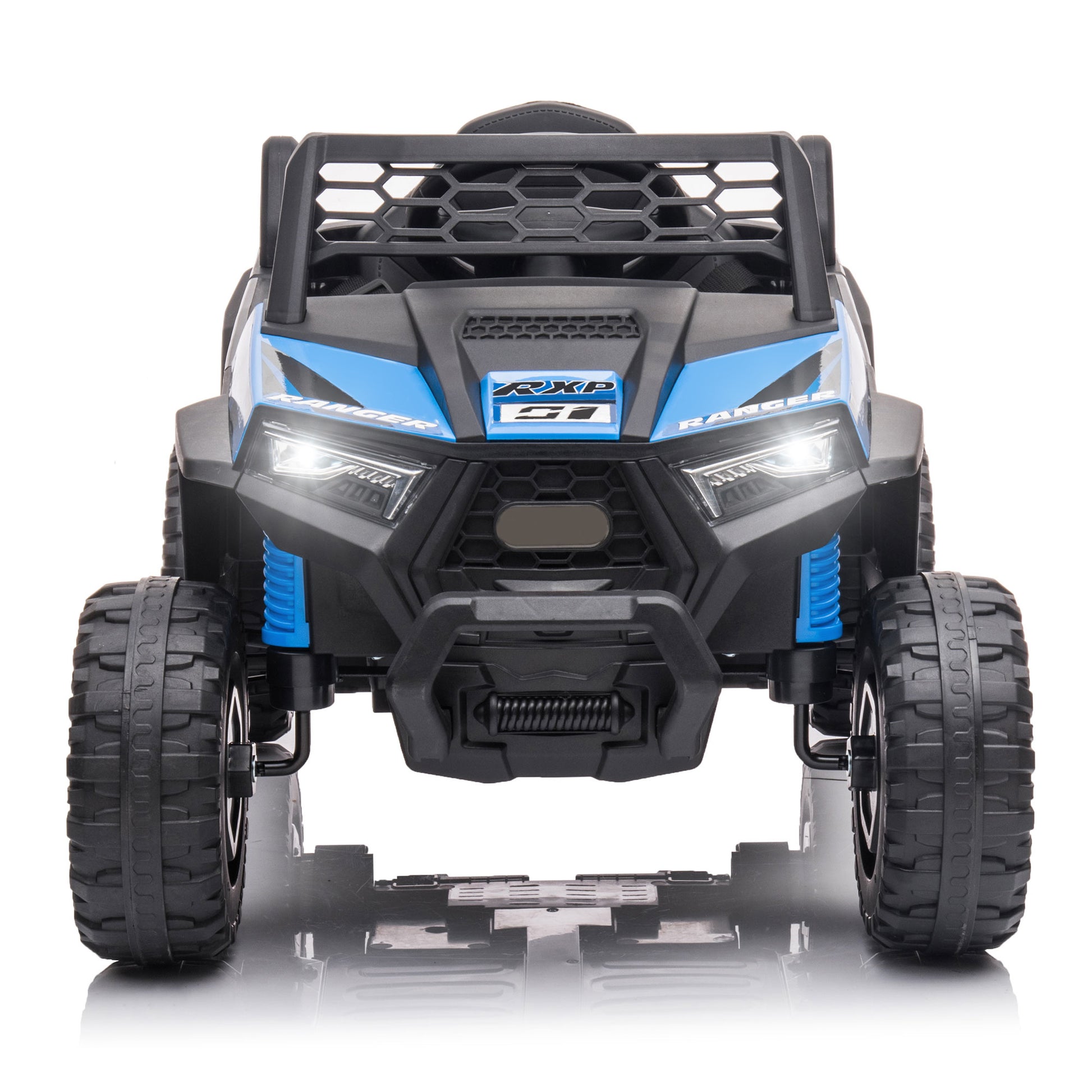 12V Kids Ride On Mini Utv, Electric Car With Front Led Lights And Horn, Single Seat With A Safety Belt, Forward Reverse Function Black Blue Polypropylene