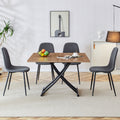 Modern Minimalist Multifunctional Lifting Table, 0.8 Inch Wood Grain Craft Sticker Desktop, Black Metal Legs. 4 Faux Leather Upholstered Dining Chairs With Black Metal Legs. Lt 10055 B0501 Natural Wood Wash Metal