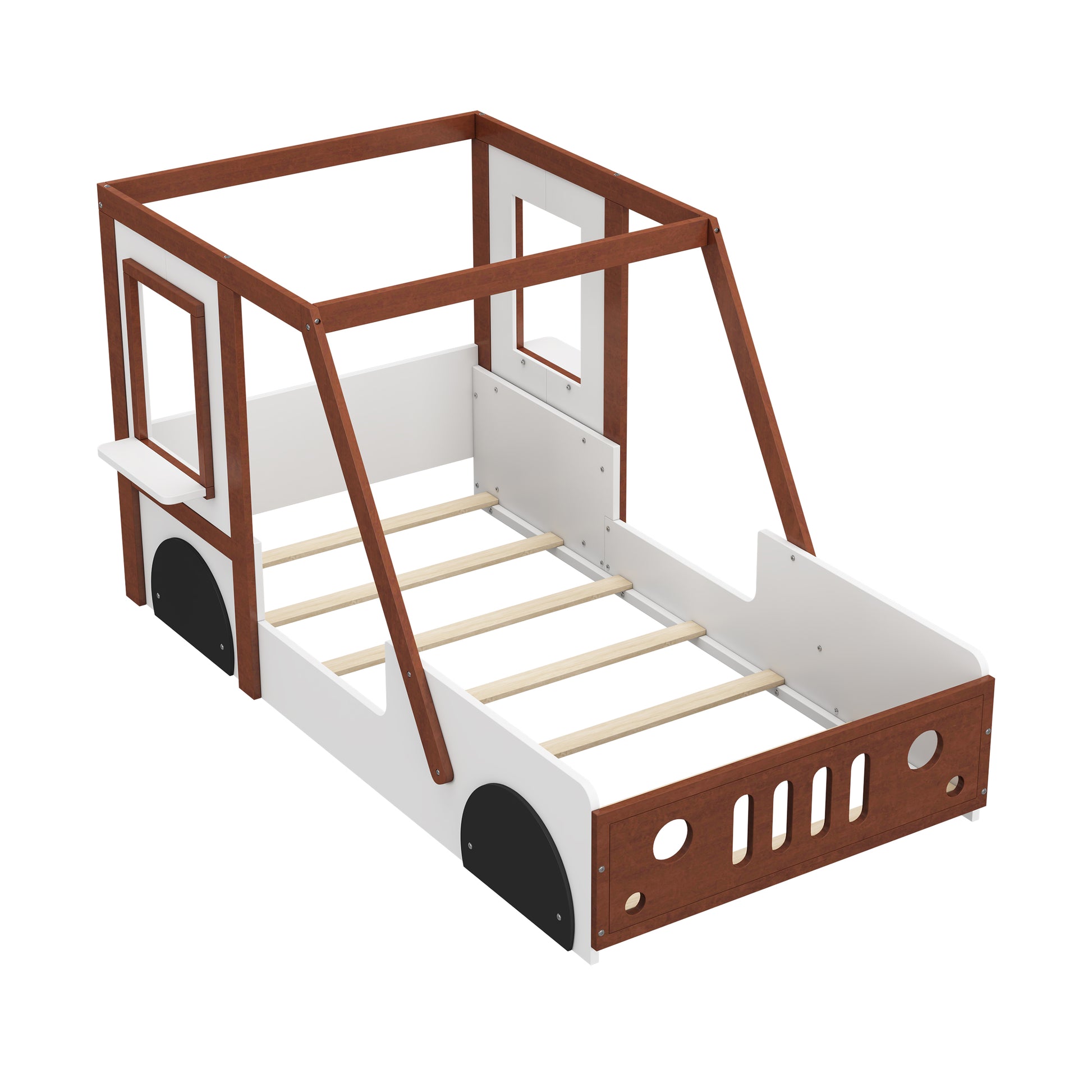 Fun Play Design Twin Size Car Bed, Kids Platform Bed In Car Shaped For Kids Boys Girls Teens,White Orange Twin Orange Solid Wood Mdf