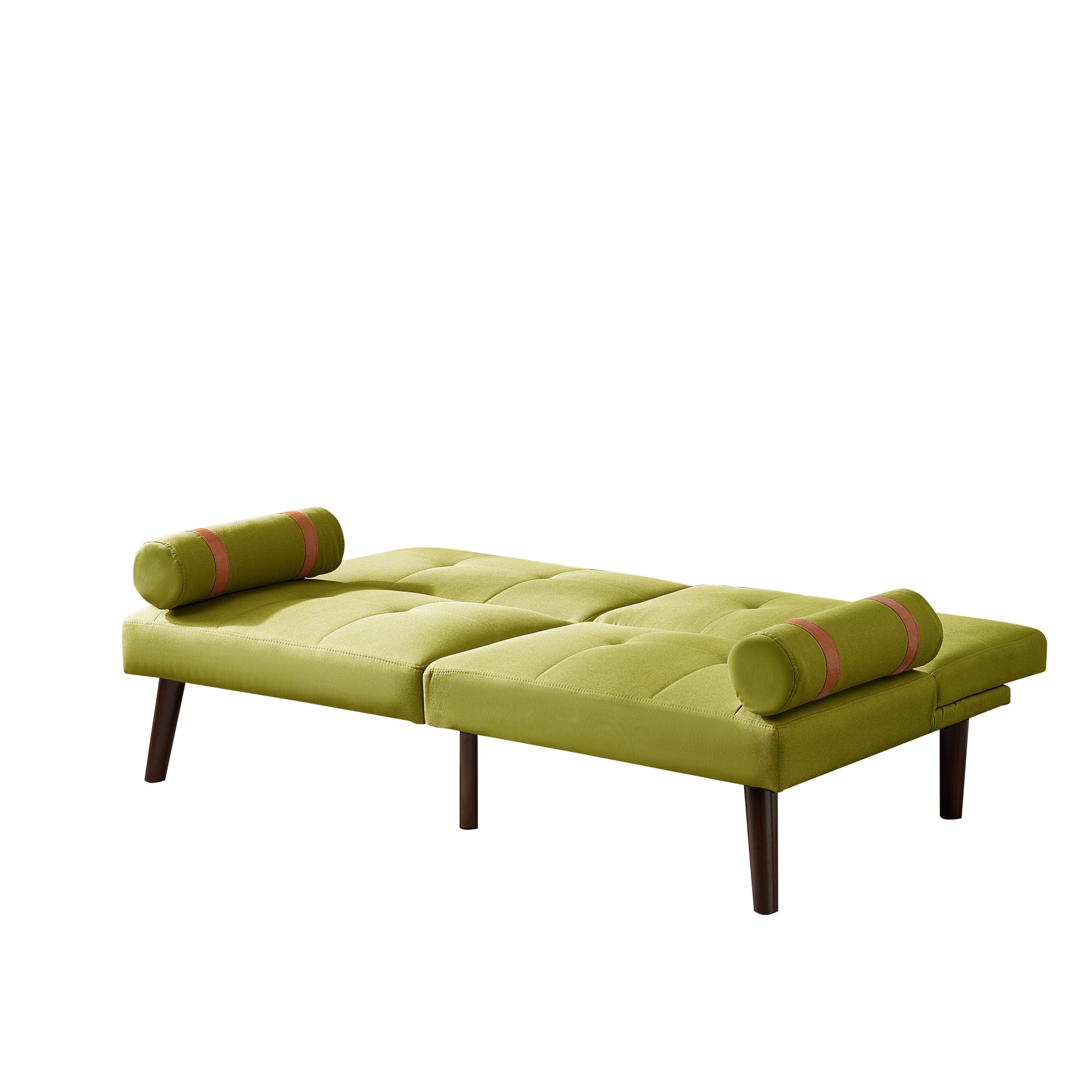 Convertible Sofa Bed Futon With Solid Wood Legs Linen Fabric Musterd Green Light Green Fabric