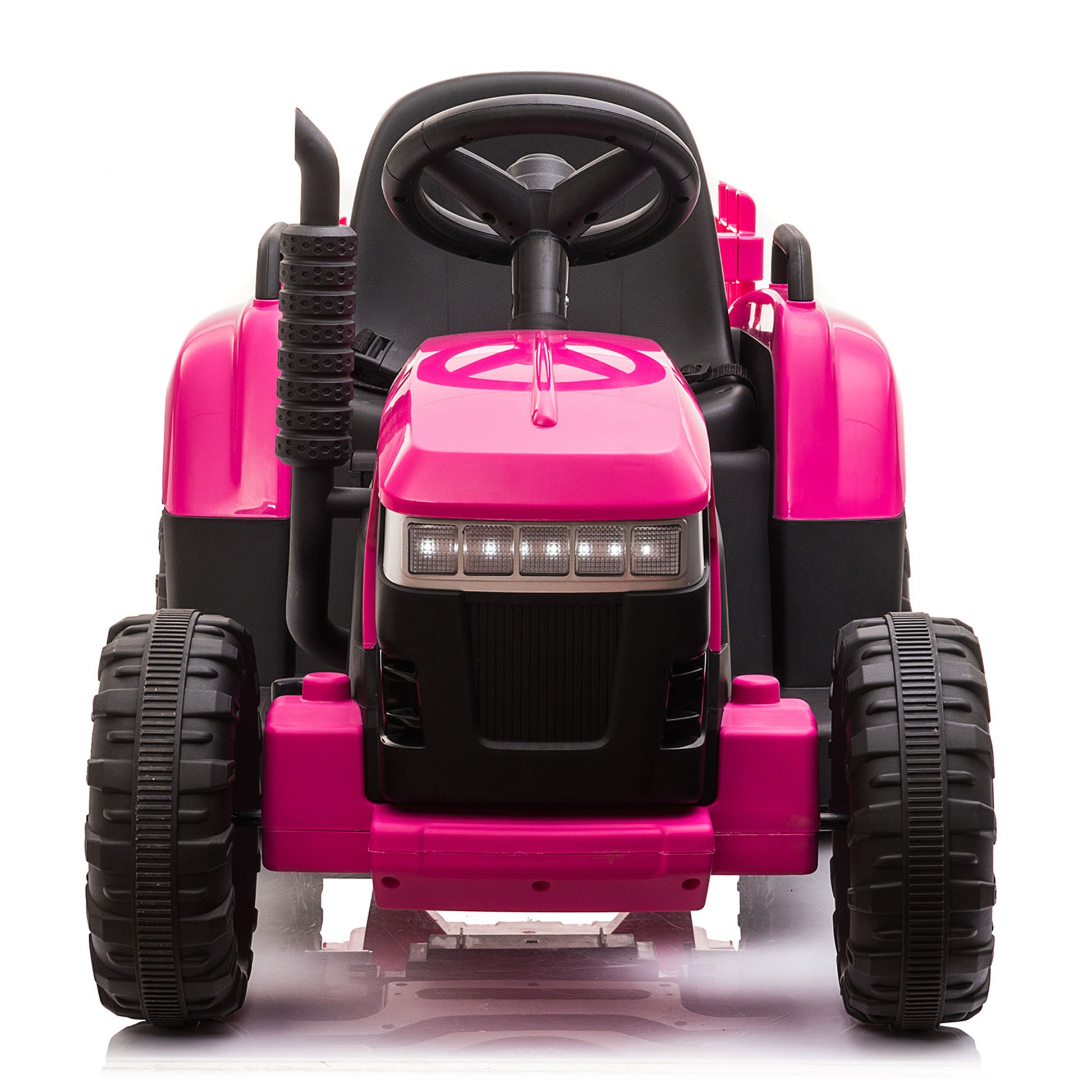 12V Kids Ride On Tractor With Trailer, Battery Powered Electric Car W Music, Usb, Music, Led Lights, Vehicle Toy For 3 To 6 Ages, Rosy Rosy Polypropylene