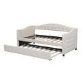 Upholstered Twin Size Daybed With Trundle, Beige Box Spring Not Required Beige Wood Upholstered