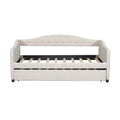 Upholstered Twin Size Daybed With Trundle, Beige Box Spring Not Required Beige Wood Upholstered