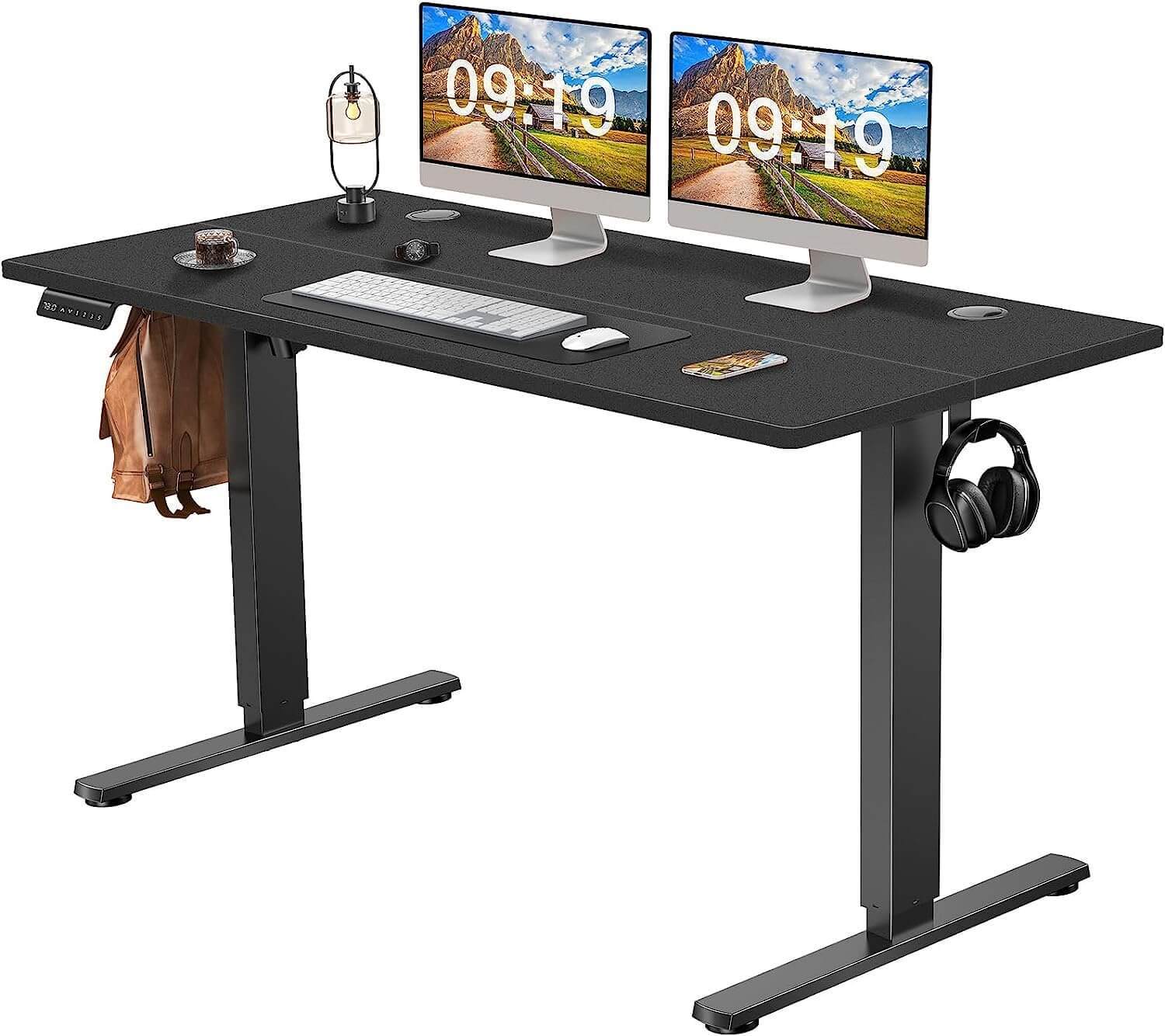 Electric Height Adjustable Standing Desk,Sit To Stand Ergonomic Computer Desk,Black,55'' X 24" Black Wood