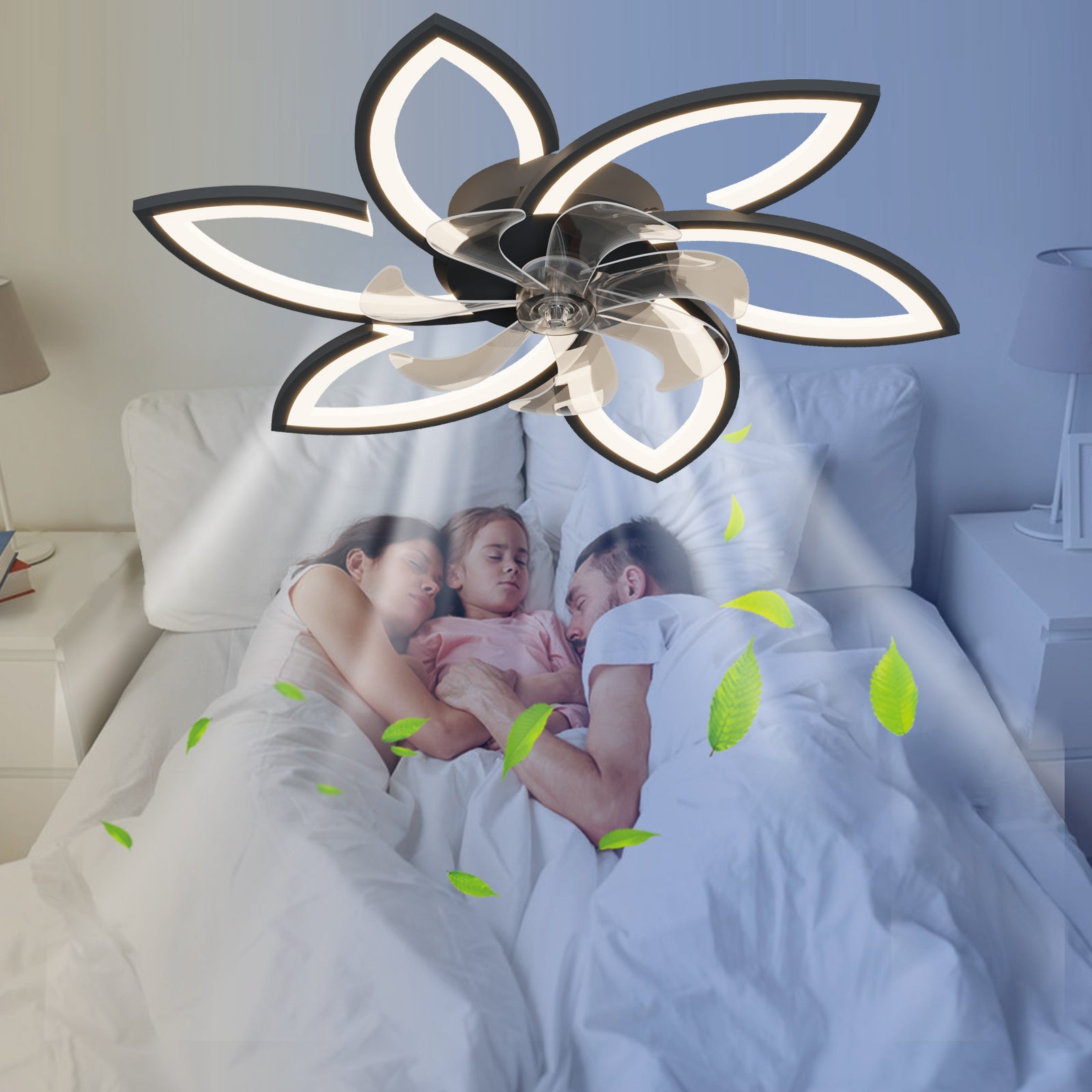 30.7In Ceiling Fan With Lights, Remote Control 3 Color Temperatures,6 Gear Wind Speed Fan Light Black Modern Acrylic