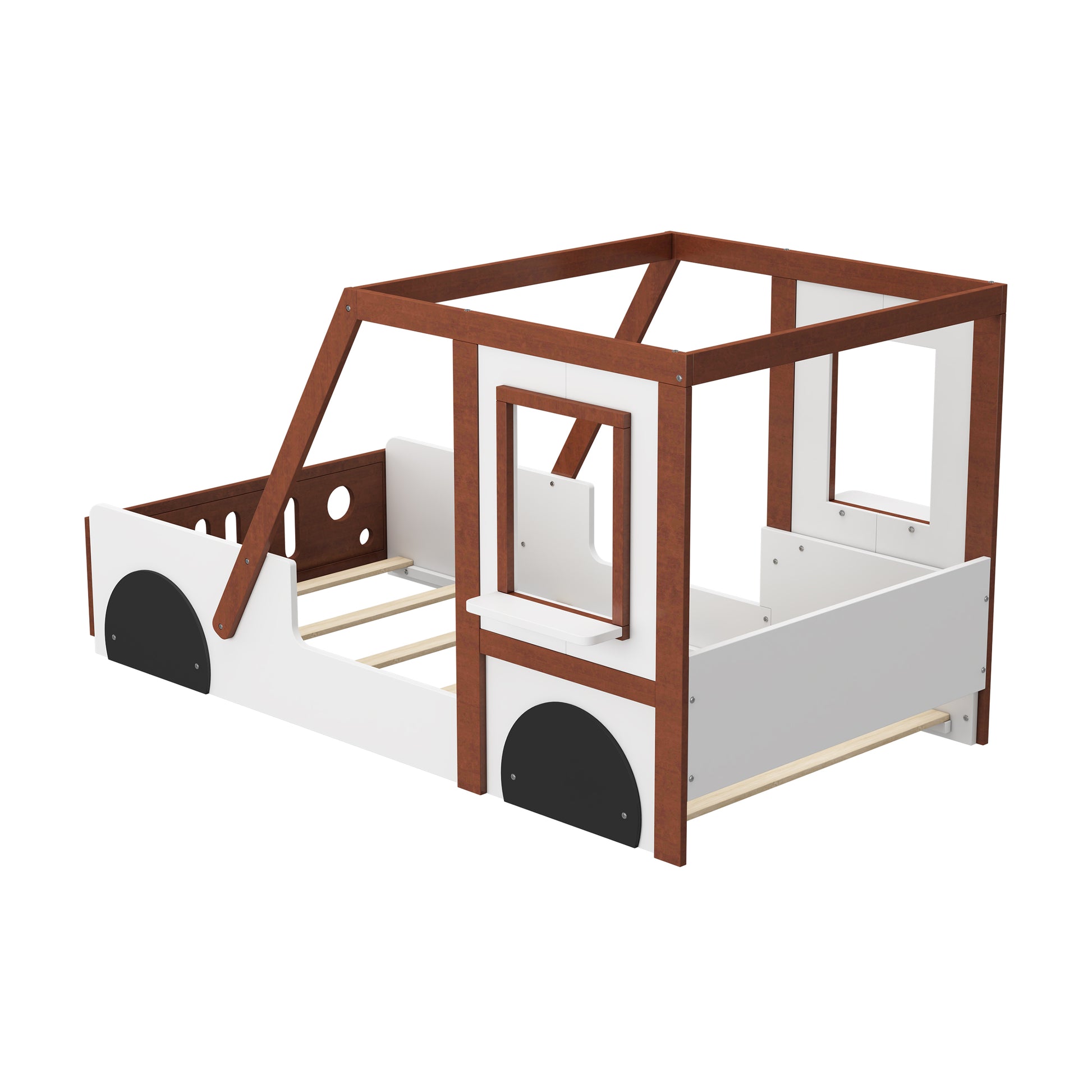 Fun Play Design Twin Size Car Bed, Kids Platform Bed In Car Shaped For Kids Boys Girls Teens,White Orange Twin Orange Solid Wood Mdf