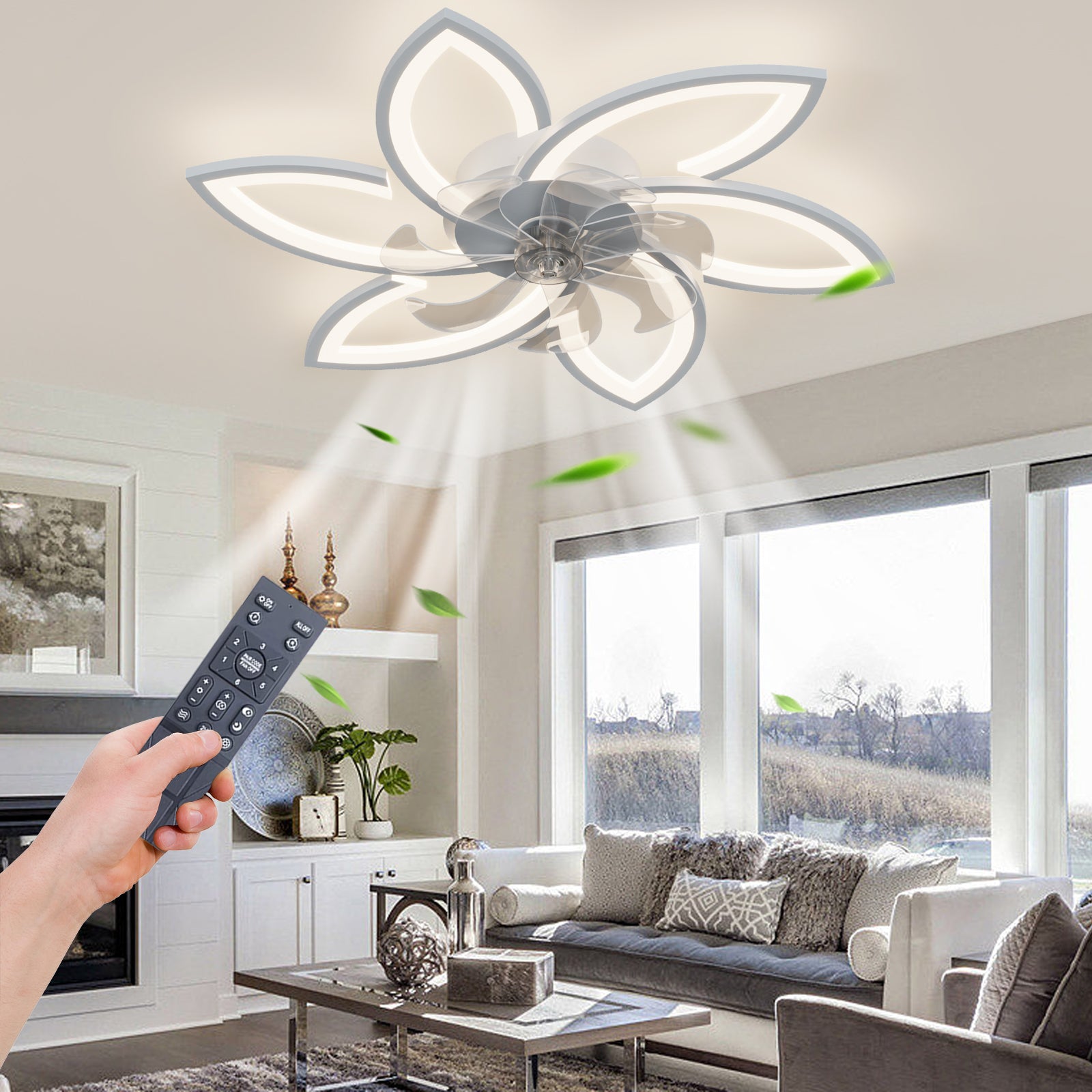 30.7In Ceiling Fan With Lights, Remote Control 3 Color Temperatures,6 Gear Wind Speed Fan Light White Modern Acrylic