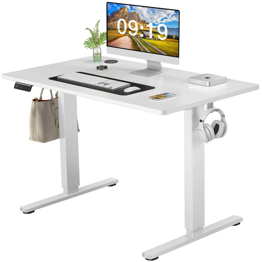 Electric Height Adjustable Standing Desk,Sit To Stand Ergonomic Computer Desk,White,40'' X 24" White Wood