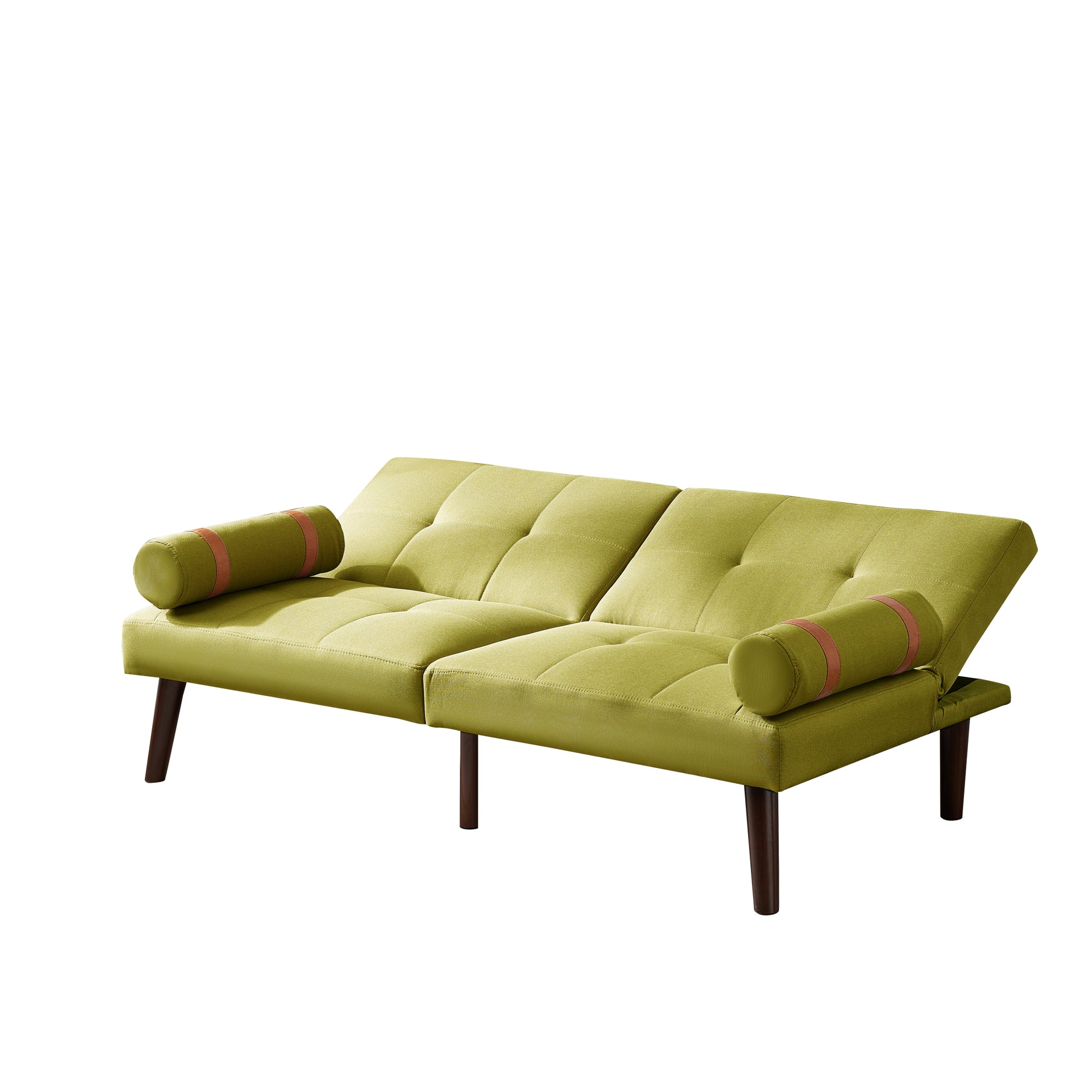 Convertible Sofa Bed Futon With Solid Wood Legs Linen Fabric Musterd Green Light Green Fabric