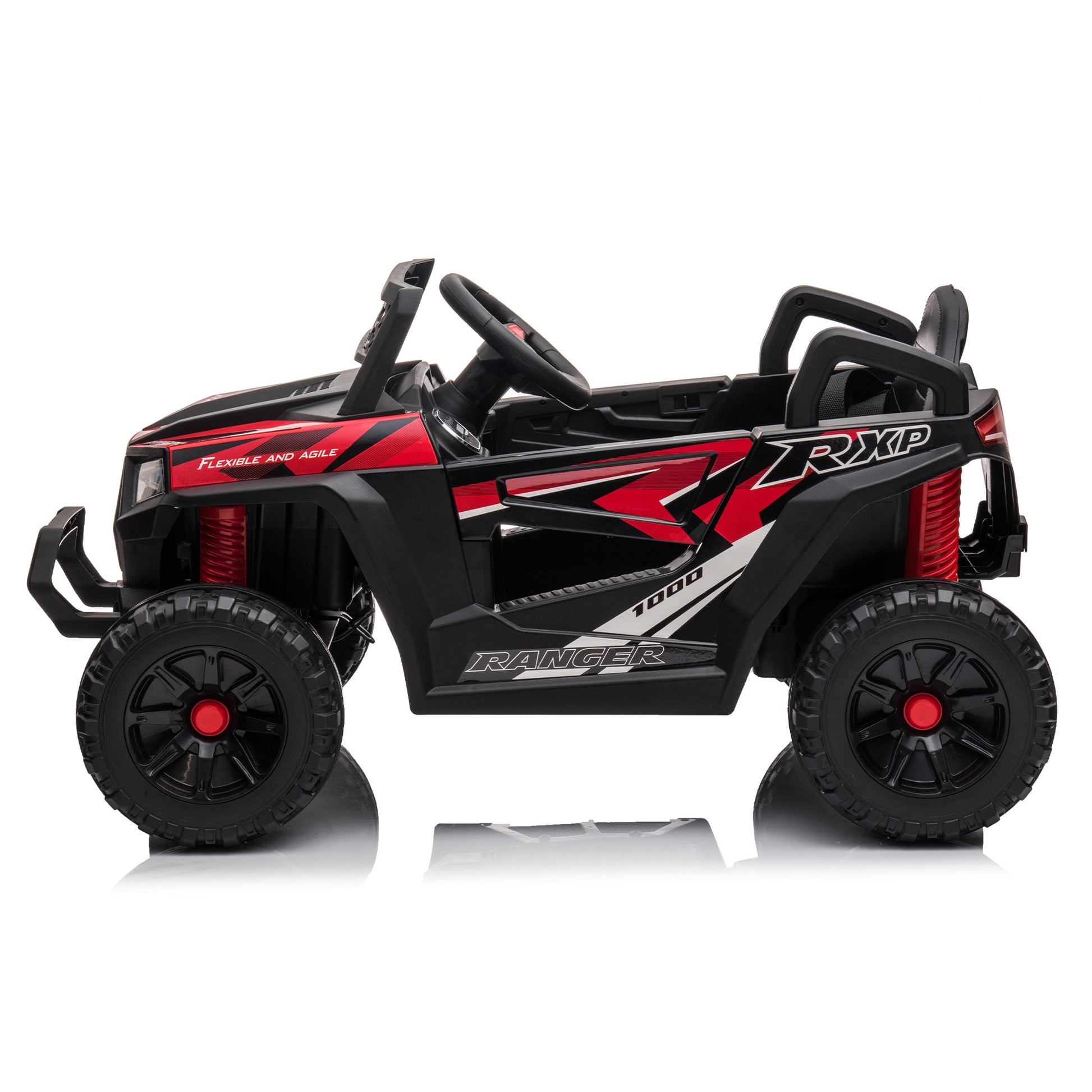 12V Kids Ride On Mini Utv, Electric Car With Front Led Lights And Horn, Single Seat With A Safety Belt, Forward Reverse Function Black Red Polypropylene