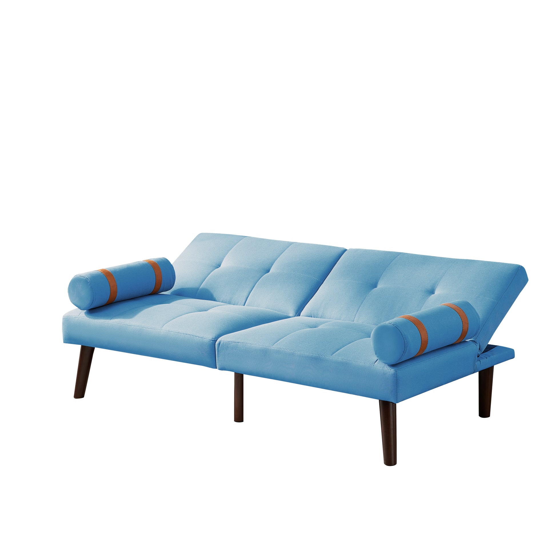 Convertible Sofa Bed Futon With Solid Wood Legs Linen Fabric Blue Blue Fabric