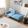 Convertible Sofa Bed Futon With Solid Wood Legs Linen Fabric Blue Blue Fabric