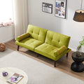 Convertible Sofa Bed Futon With Solid Wood Legs Linen Fabric Musterd Green Light Green Fabric