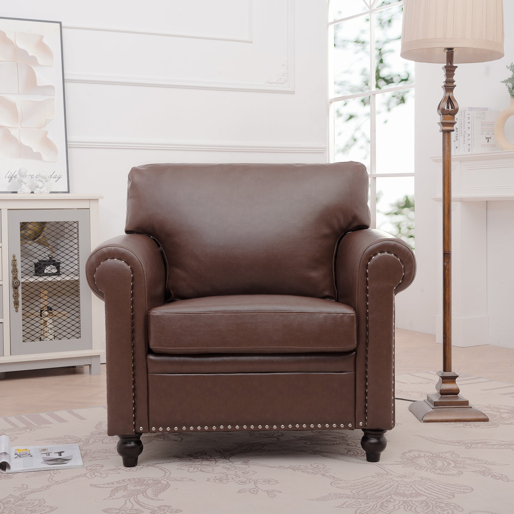 1 Seater Sofa. Brown Pu Foam Fabric