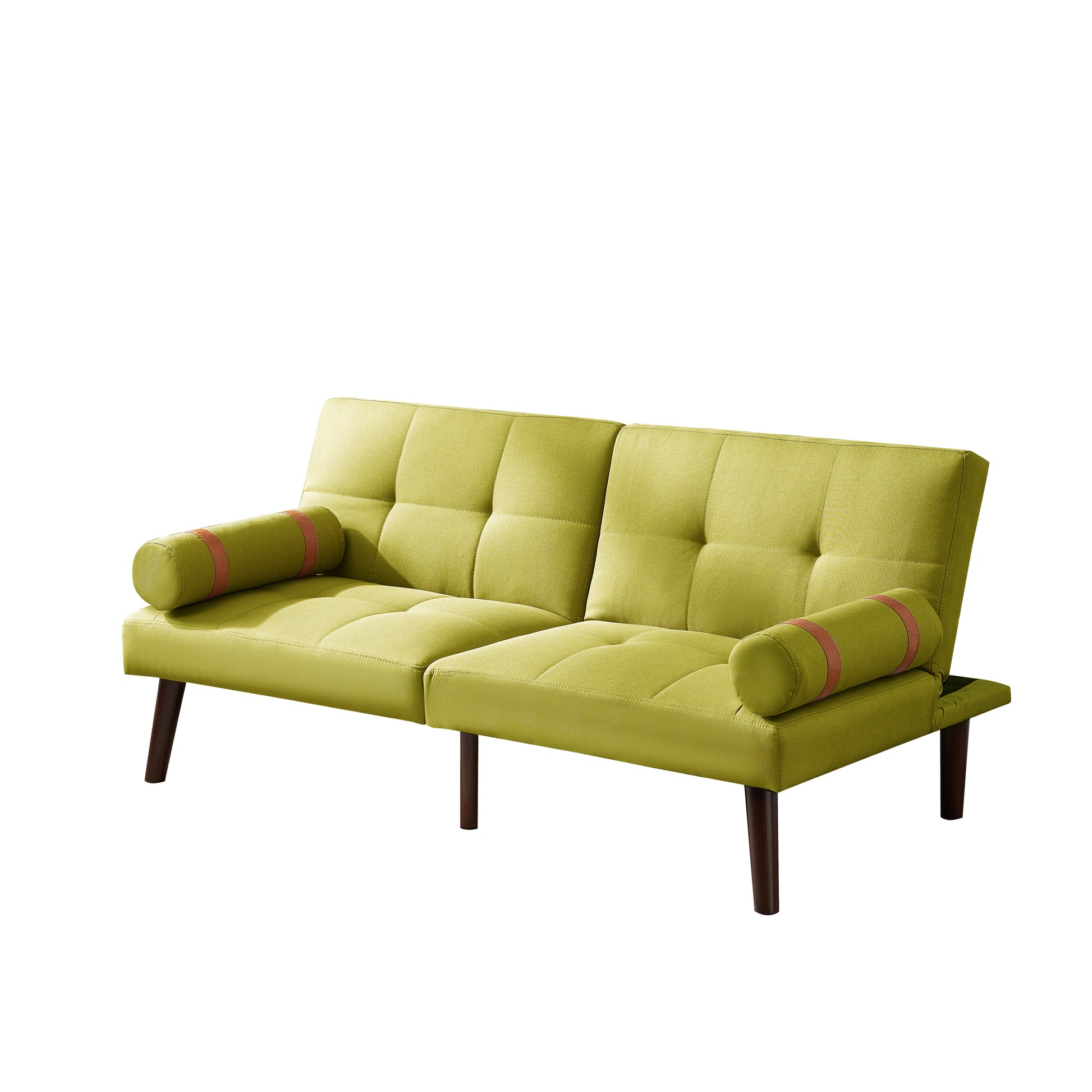 Convertible Sofa Bed Futon With Solid Wood Legs Linen Fabric Musterd Green Light Green Fabric