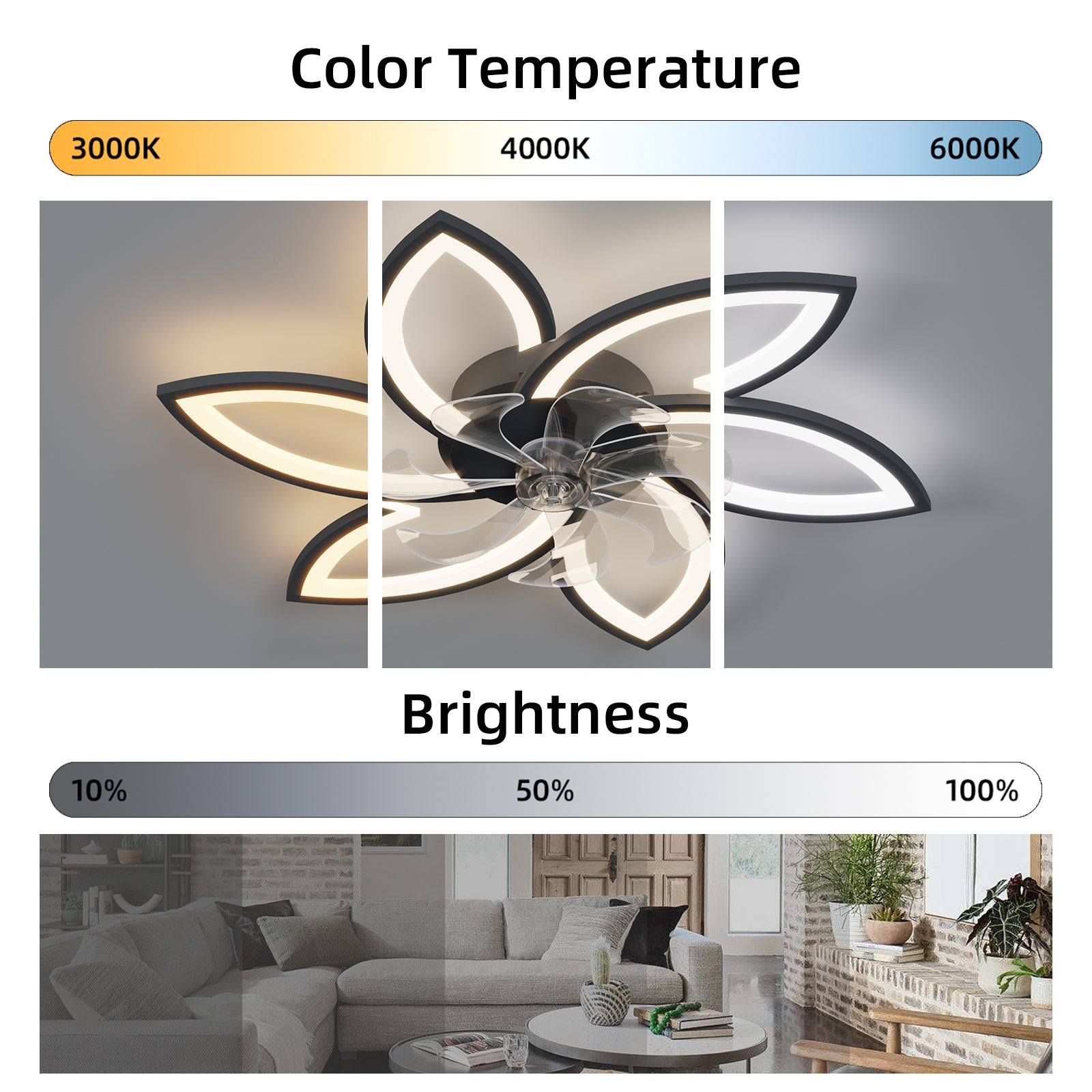 30.7In Ceiling Fan With Lights, Remote Control 3 Color Temperatures,6 Gear Wind Speed Fan Light Black Modern Acrylic