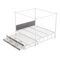 Queen Size Metal Canopy Platform Bed With Twin Size Trundle And 3 Storage Drawers, White Box Spring Not Required Queen White Metal Bedroom Canopy Mdf Metal