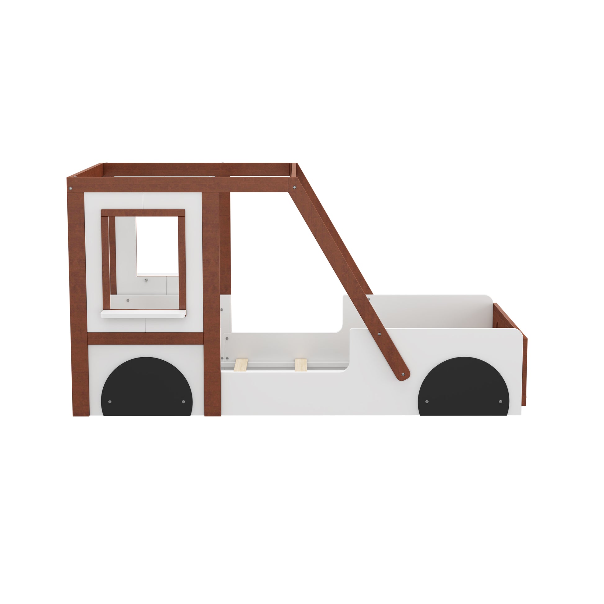 Fun Play Design Twin Size Car Bed, Kids Platform Bed In Car Shaped For Kids Boys Girls Teens,White Orange Twin Orange Solid Wood Mdf