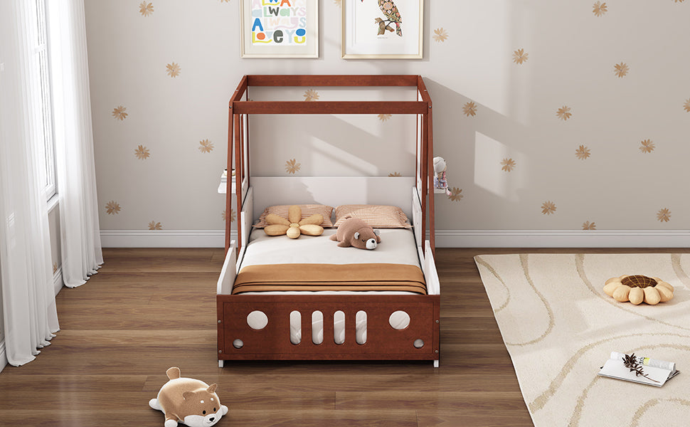 Fun Play Design Twin Size Car Bed, Kids Platform Bed In Car Shaped For Kids Boys Girls Teens,White Orange Twin Orange Solid Wood Mdf