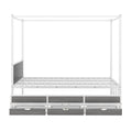 Queen Size Metal Canopy Platform Bed With Twin Size Trundle And 3 Storage Drawers, White Box Spring Not Required Queen White Metal Bedroom Canopy Mdf Metal