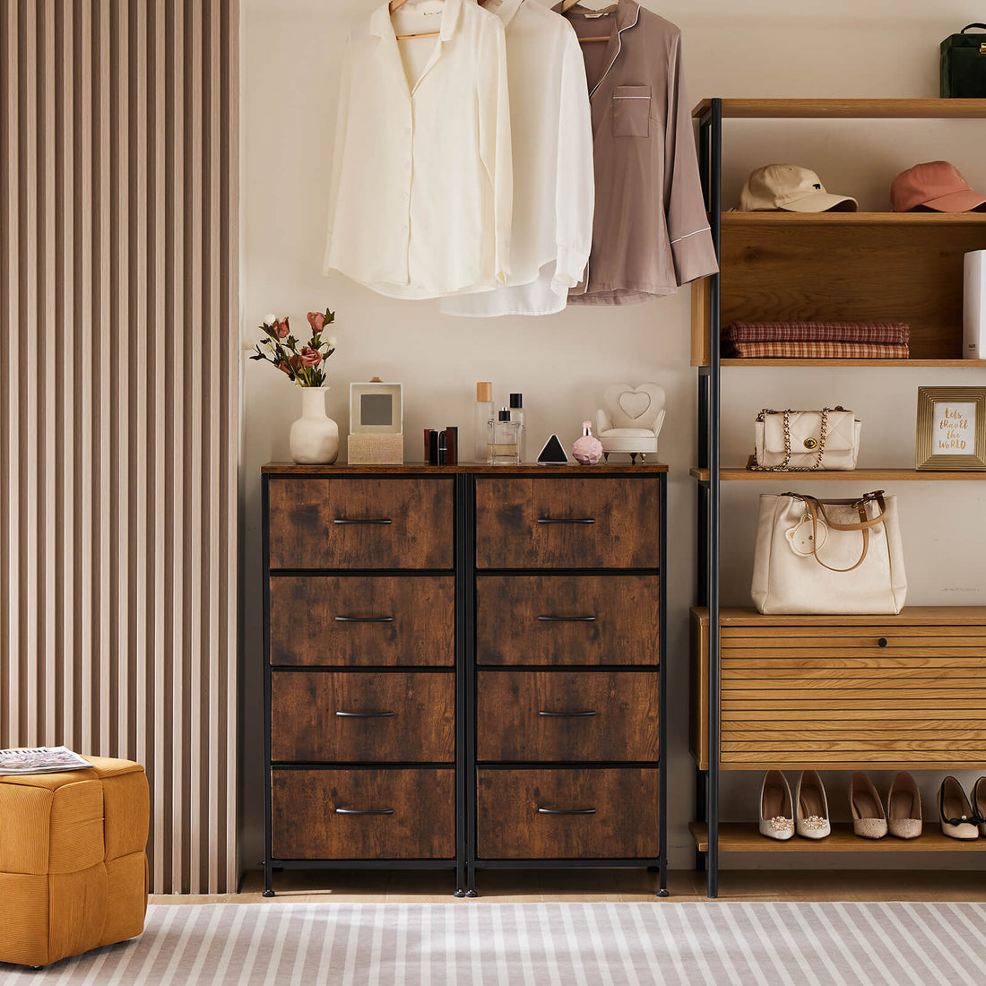 Drawers Dresser Chest Of Drawers,Metal Frame And Wood Top,4Bc,Brown Brown Wood