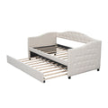 Upholstered Twin Size Daybed With Trundle, Beige Box Spring Not Required Beige Wood Upholstered