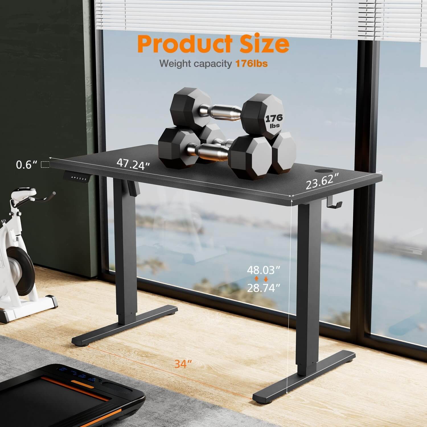 Electric Height Adjustable Standing Desk,Sit To Stand Ergonomic Computer Desk,Black,48'' X 24" Black Wood