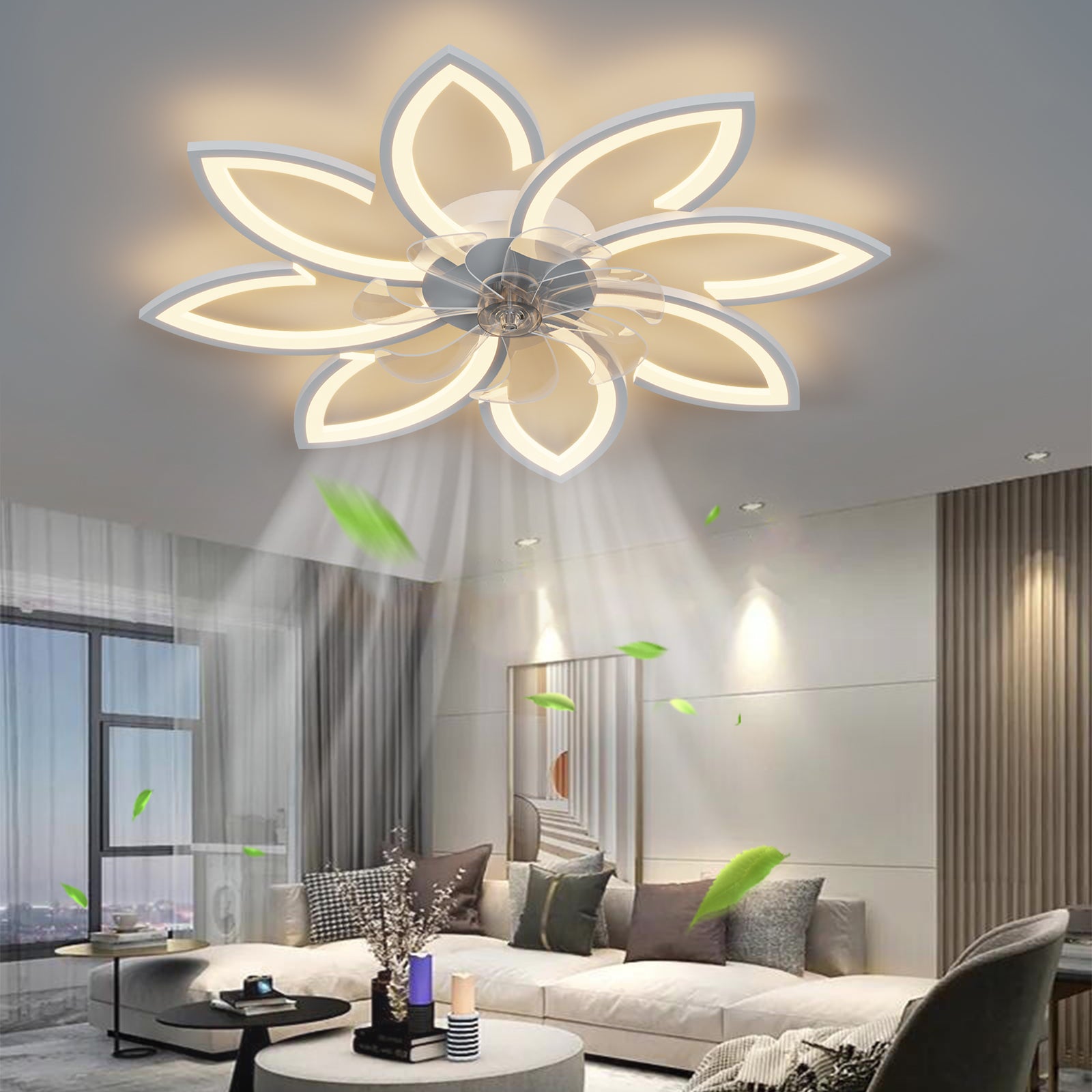 35.4In Ceiling Fan With Lights, Remote Control 3 Color Temperatures,6 Gear Wind Speed Fan Light White Modern Acrylic